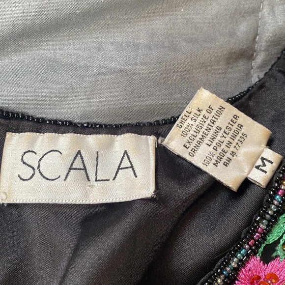 Scala Black Silk Multicolor Floral embroidered Beaded Vintage jacket size M - Picture 4 of 11